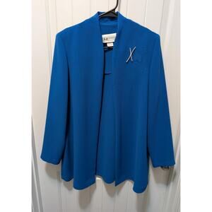 Vintage S.L. Fashions Womens 12 Jacket Royal Blue Chiffon Brooch Duster Formal